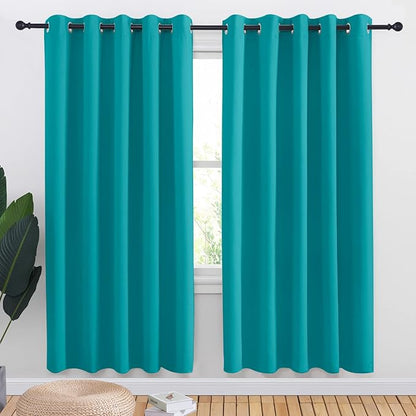 NICETOWN Peacock Teal Blackout Draperies Curtains for Kids Room, Window Treatment Thermal Insulated Solid Grommet Blackout Drape Panels for Bedroom (Set of 2, 70 by 72 inches)