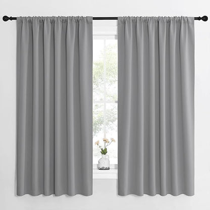 NICETOWN Short Curtains for Wide Window - Thermal Insulated Rod Pocket Blackout Drapes/Draperies for Dining Room (2 Panels, W62 x L63 inches, Silver Grey)