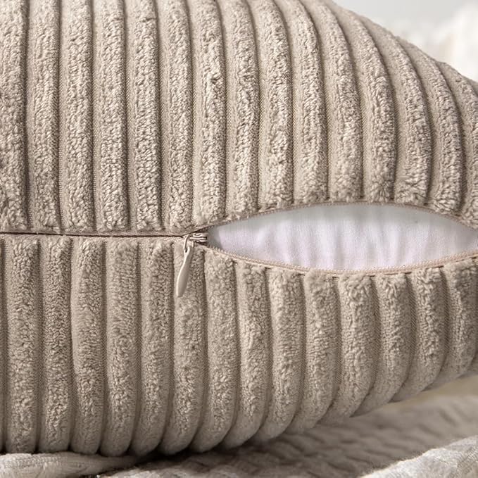 MIULEE Light Brown Decorative Throw Pillow Covers 18x18 Inch for Couch Bed Sofa Pack of 2 Boho Neutral Farmhouse Throw Pillows Soft Cross Corduroy Patchwork Textured Cushion Cases