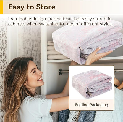 Washable Area Rugs 8ft Non-Slip Modern Abstract Soft for Living Room Entryway Bedroom Nursery, Print Pattern, Grey Pink