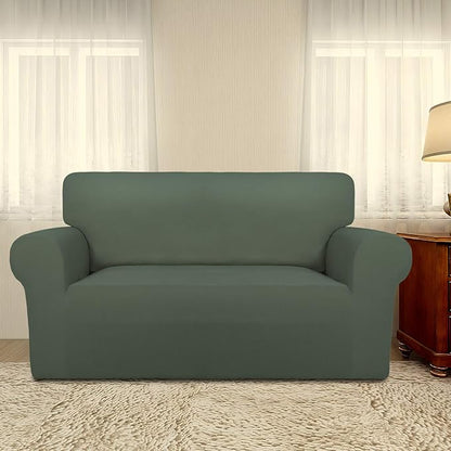 PureFit Super Stretch Sofa Slipcover – Spandex Non Slip Soft Couch Sofa Cover, Washable Furniture Protector with Non Skid Foam and Elastic Bottom for Kids, Pets （Loveseat, Grayish Green）