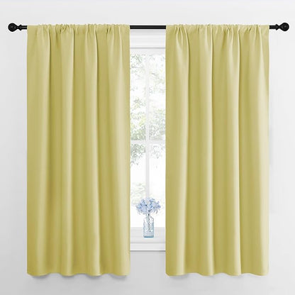 NICETOWN Paler Yellow Blackout Curtains 63 inches Long for Living Room, Darkening Window Curtain Panels, Easy-Care Solid Thermal Insulated Draperies/Drapes for Daughter Room