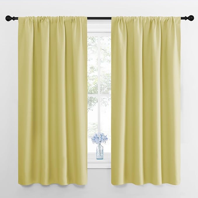 NICETOWN Kitchen Curtains, Short Blackout Drapes, Paler Yellow, 42" Wide by 54" Long, 2 PCs, Thermal Insulated Blackout Curtain Panels for Kids Room, Play Room