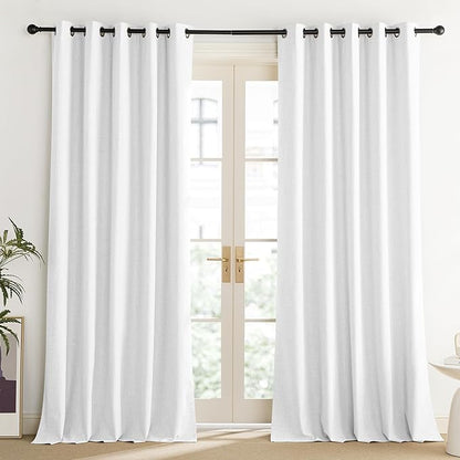 NICETOWN 100% Absolutely Blackout Linen Curtains with Thermal Insulated Liner, Greyish White, 62" Wide, 90" Length Energy Saving Curtains for Living Room 2 Panels Set, Vertical Blinds