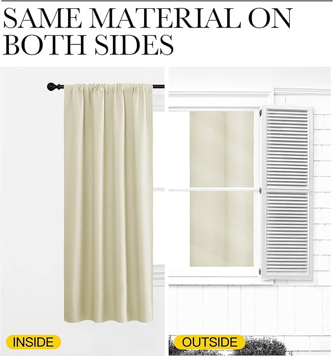 NICETOWN Blackout Curtains for Living Curtains, Window Treatment Thermal Insulated Solid Room Darkening Drape Panels for Girls Room (Beige, Set of 2, 34 inches Width by 72 inches Length)