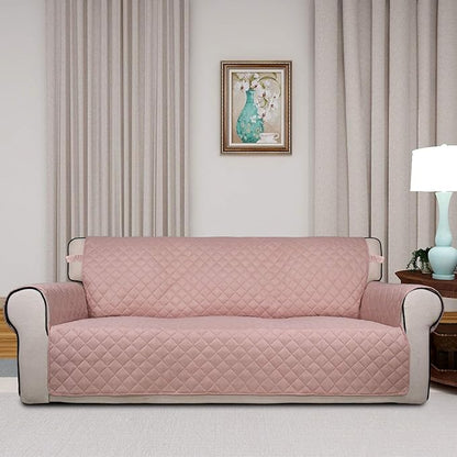 PureFit Reversible Quilted Sofa Cover, Water Resistant Slipcover Furniture Protector, Washable Couch Cover with Non Slip and Elastic Straps for Kids, Dogs, Pets (Sofa, Pink/Beige)