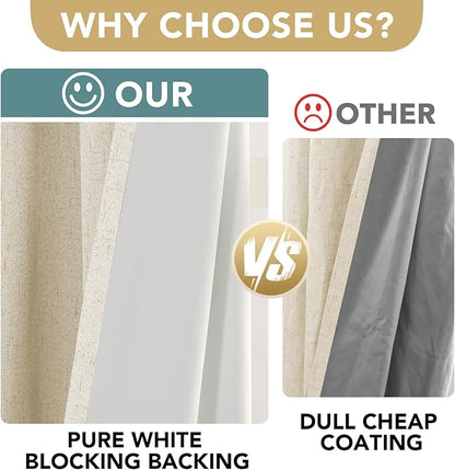 H.VERSAILTEX Linen Blackout Curtains Durable Thick Textured Linen Look 100% Blackout Patio Door Curtain Anti Rust Grommet Extra Wide Sliding Door Curtain Panel, Bleached Sand, W100 x L108 inch