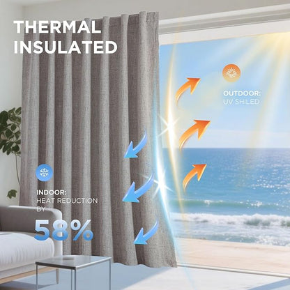 Joydeco Blackout Curtains for Bedroom - Nature Linen 84 Inch Long 100% Light Blocking 2 Panels Set, Rod Pocket & Back Tabs Living Room Drapes, Thermal Insulated Room Darkening Window Curtains