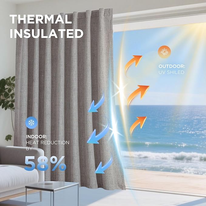 Joydeco Linen Blackout Curtains for Bedroom - 100% Light Blocking 1 Panels, Linen Drapes 70" W x 108" L, Thermal Insulated Room Darkening Curtains for Living Room, Rod Pocket & Back Tabs