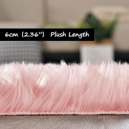 Goolela Pink Area Rug 9x12 Fluffy Fuzzy Furry Rug for Girls Bedroom Faux Sheepskin Fur Shaggy Soft Luxury Rectangle