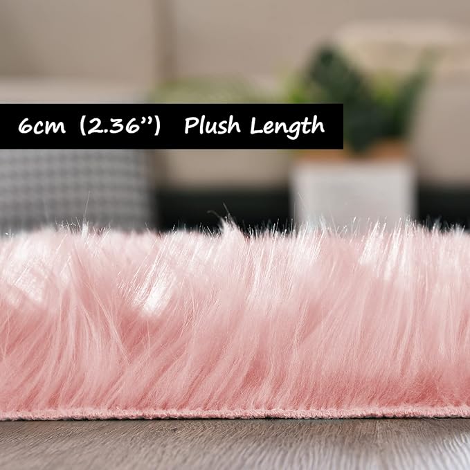 Goolela Pink Fur Rug for Bedroom Sheepskin Rug 2x6 Fluffy Runner Rug Dorm Fuzzy Furry Cute Shag Rug Decor Washable Sheepskin