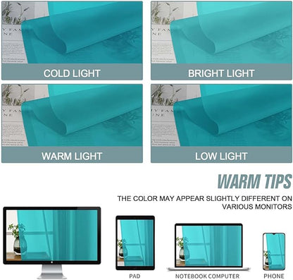 Turquoise Sheer Curtains 63 Inch Length 2 Panels, Voile Sheer Curtain for Living Room, Breathable Light Filtering Modern Window Treatments, Soft Fabric Dual Rod Pocket Drapes, 2x42Wx63L Inches