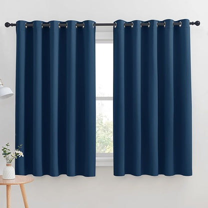 NICETOWN Thermal Insulated Moroccan Blue Blackout Curtains for Bedroom, Set of 2, 70 by 63 inches Long, Window Treatment Solid Grommet Room Darkening Drape Panels for Bedroom