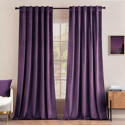 MIULEE Purple Velvet Curtains 96 inches - Luxury Blackout Curtains for Bedroom Living Room Thermal Insulated Super Soft Window Drapes Rod Pocket & Back Tab, W52 x L96 inches, 2 Panels