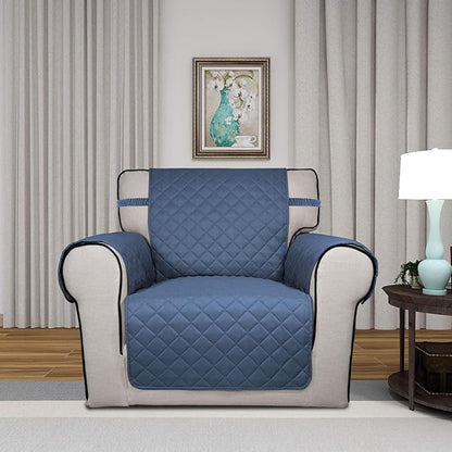 PureFit Reversible Quilted Sofa Cover, Water Resistant Slipcover Furniture Protector, Washable Couch Cover with Non Slip and Elastic Straps for Kids, Dogs, Pets (Chair, Dark Blue/Light Blue)