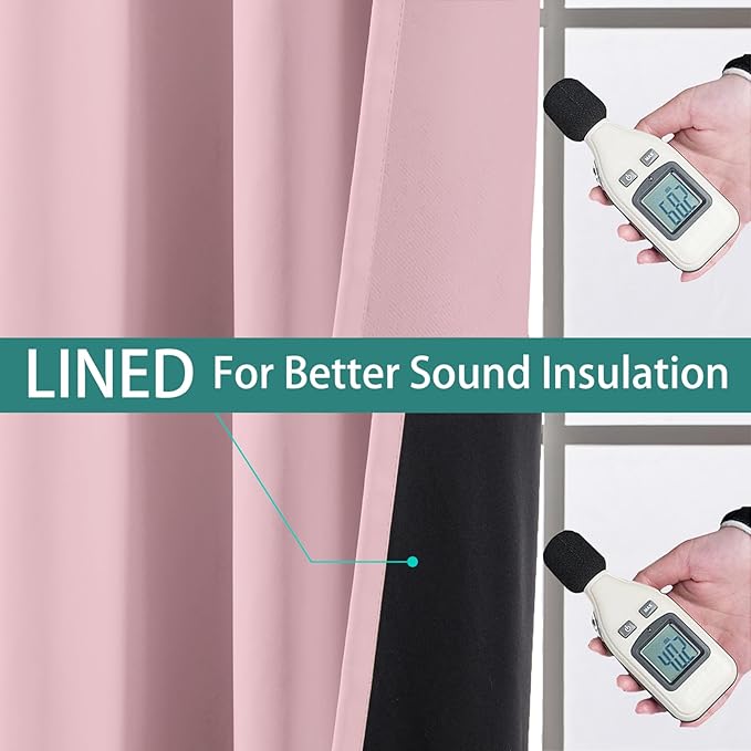 Yakamok 100% Blackout Curtains 84 Inches Long, 2 Thick Layers Heat and Full Light Blocking Soft Thermal Insulated Drapes for Bedroom(52" Wide Each Panel, Pink, 1 Panel)