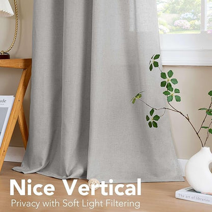 H.VERSAILTEX Elegant Natural Linen Blended Energy Efficient Light Filtering Linen Textured Semi Sheer Curtains/Nickel Grommet Window Treatments Panels/Drapes (Set of 2, Dove, 52" x 54")