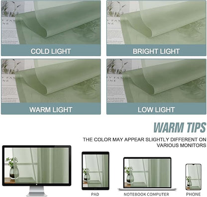 Sage Green Sheer Curtains Tier 30 Inches Length 2 Panels, Light Filtering Lightweight Soft Window Treatments Drapes, Cute Elegant Cafe Curtains for Nursery, Dual Rod Pocket, 2x42Wx30L Inches