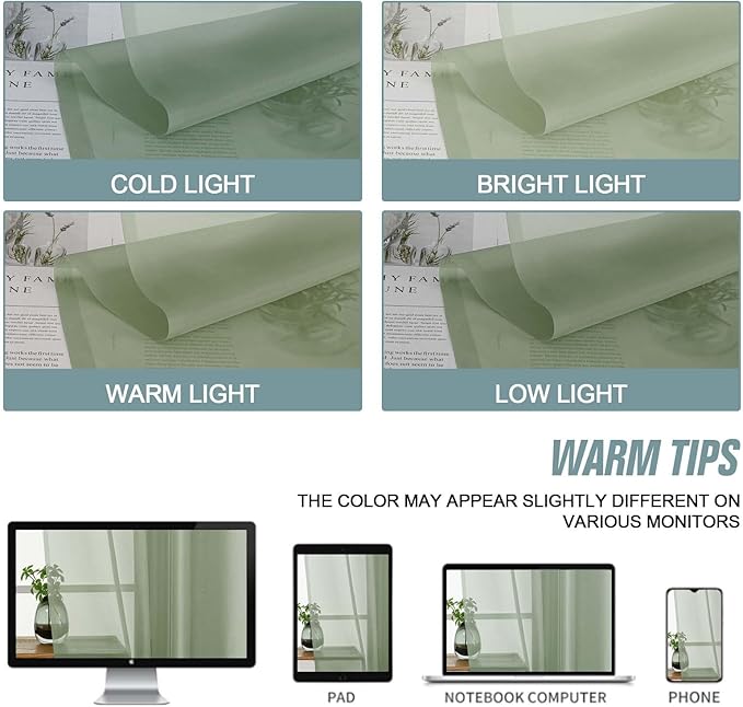 Sage Green Valances for Windows 14 inch Length 2 Panels, Small Voile Sheer Curtains for Bathroom, Soft Fabric Lightweight Light Filtering Kitchen Curtains, Dual Rod Pocket, 2x42Wx14L Inches