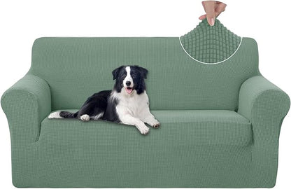 U-NICE HOME Oversized Stretch Loveseat Couch Cover Sofa Covers Washable Sofa Slipcover Furniture Protector for 2 Cushion Couch Sofa Pet Friendly, Cyan
