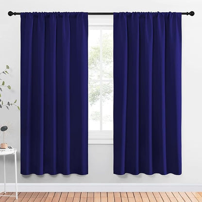 NICETOWN Bedroom Curtains Blackout Draperies - Thermal Insulated Solid Top Pocket Blackout Drapes for Kid's Room (Navy Blue, 1 Pair, 52 x 72 Inch)