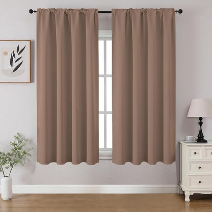 CUCRAF Khaki Blackout Curtains 45 inch Length 2 Panels Set, Rod Pocket Room Darkening Drapes for Bedroom Living Room, Insulated Thermal Light Blocking Window Curtain (W52 x L45 Inch)