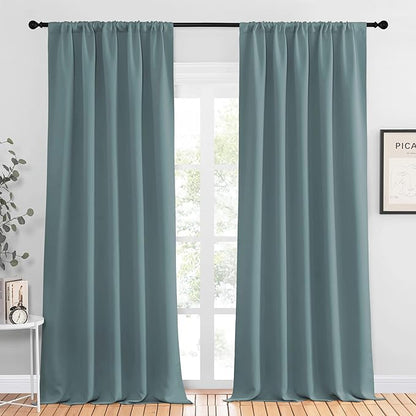 NICETOWN Greyish Blue Blackout Curtains Panels for Window, Thermal Insulated Rod Pocket Blackout Drapes/Draperies for Living Room (2 Panels, W52 x L95 inches)