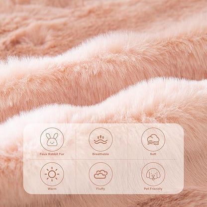 HANDONTIME Faux Fur Plush Sofa Covers for Couch Washable Rabbit Plush Couch Cover Cozy Faux Fur Sectional Covers for Dogs Fluffy Plush L Shaped Sofa Cover Pet Couch Protector, 71" X134", Pink
