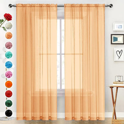 SpaceDresser Basic Rod Pocket Sheer Voile Window Curtain Panels White 1 Pair 2 Panels 42 Width 54 Inch Long for Kitchen Bedroom Children Living Room Yard(Beige,42 W x 54 L)