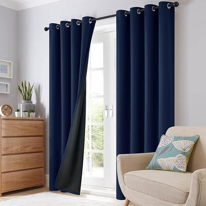 SimpleHome 100% Blackout Curtains for Bedroom,Thermal Insulated Navy Blue Grommet Window Drapes Room Darkening Curtains for Living Room with Black Back,38 x 84 Inch,2 Panels
