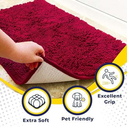 Muddy Mat® | Super Absorbent Door Mat Indoor, Microfiber Quick Dry Chenille Entryway Rug, Non-Slip Front Door Mat, Indoor Mats for Entryway, Machine Washable Pet Rug, Maroon 36"x60"