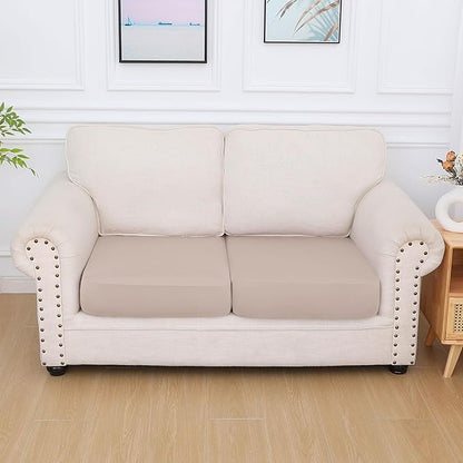 hyha Milk Silk Couch Cushion Covers, Soft Magic Sofa Covers Washable for 2 Cushion Couch, Stretch Sectional Outdoor Cushion Covers for Patio Furniture with Elastic Bottom(2 Packs, Taupe)