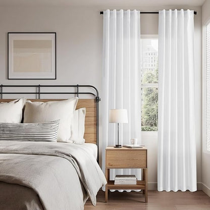 Nanspring White Linen Curtains for Living Room 84 inches Long 2 Panels Set Pure White Semi Sheer Curtains Back Tab Rod Pocket Modern Farmhouse Decor Elegant Curtains 34 X 84,2 Panels