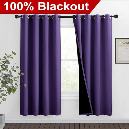 NICETOWN Lilac Purple Full Shade Curtain Panels, Pair of Thermal Insulated & Energy Efficiency Blackout Curtains for Living Room Windows, Lined Silky Performance Window Dressing (46" Wide x 72" Long)