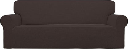 Easy-Going Stretch Sofa Slipcover 1-Piece Sofa Cover Furniture Protector Couch Soft with Elastic Bottom for Kids, Polyester Spandex Jacquard Fabric Small Checks (Sofa, Chocolate)