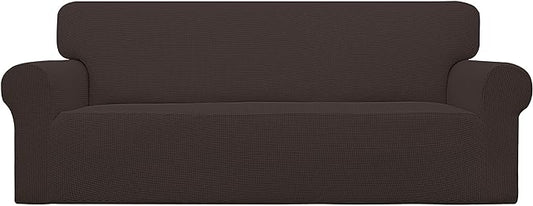Easy-Going Stretch Sofa Slipcover 1-Piece Sofa Cover Furniture Protector Couch Soft with Elastic Bottom for Kids, Polyester Spandex Jacquard Fabric Small Checks (Sofa, Chocolate)