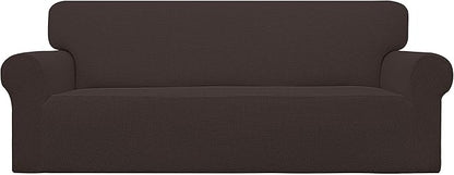 Easy-Going Stretch Oversized Sofa Slipcover 1-Piece Sofa Cover Furniture Protector Couch Soft with Elastic Bottom for Kids, Polyester Spandex Jacquard Fabric Small Checks Chocolate