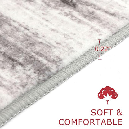 KOZYFLY Modern Abstract Washable Rug Runner 2.6x14 Hallway Rug Runner Non-Slip Soft Kitchen Runner Rugs, Grey/Light Beige/Brown Striped Carpet for Entryway Bathroom