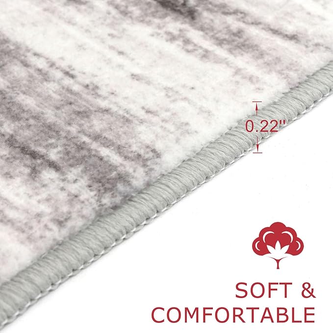 KOZYFLY Abstract Modern Washable 3x5 Area Rug Non-Slip Large Kitchen & Entryway Rug, Grey/Light Beige/Brown Throw Rugs Indoor Mat for High-Traffic Door Entrance, Laundry, Nursery