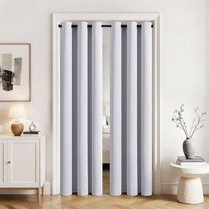 MIULEE Blackout Door Curtain Set of 2, 34 x 80 Inch Greyish White Thermal Insulated Room Divider Drapes with Grommet Top for Privacy Cover, Living Room, Bedroom, Closet & Temporary Doorway