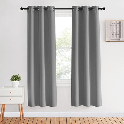 NICETOWN Blackout Window Curtains & Drapes 70" Long, 2 Panels, 34 inch, Silver Grey, Grommet Top Room Darkening Thermal Insulated for Bedroom/Living Room
