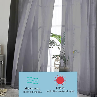OWENIE Black Sheer Curtains 144 inch Extra Long, Elegant and Airy Drapes Translucent Window Treatments for Living Room/Bedroom, Black, 2 Panels=84" Wide