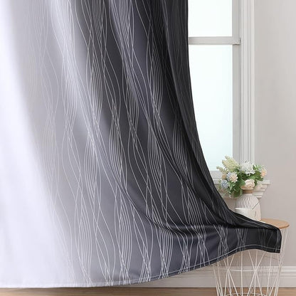 Estelar Textiler Thermal Insulated Blackout Curtains for Bedroom, Ombre Black and Greyish White Blackout Drapes for Living Room, Gradient Full Light Blocking Energy Saving Curtains, 52Wx96L, 2 Panels