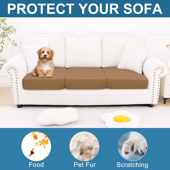 Smiry Printed Couch Cushion Covers, Stretch Soft Couch Covers for Sofa, Washable Non-Slip Sofa Slipcover Furniture Protector for Indoor and Outdoor (3 Pack, Camel)