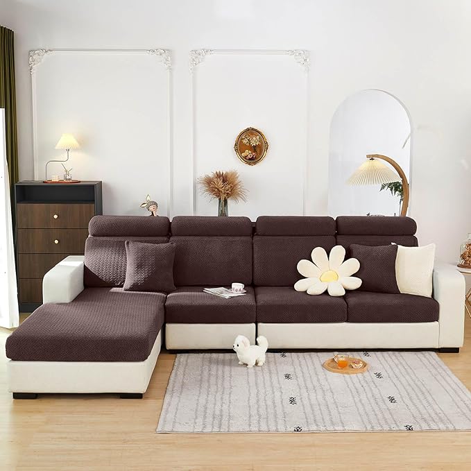 Sofa Covers Couch Covers for Sofa Pet Friendly Couch Cushion Covers Universal Sofa Covers Washable Stretch Slipcovers for Sectional Sofa (Texture Brown, Chaise Cover)