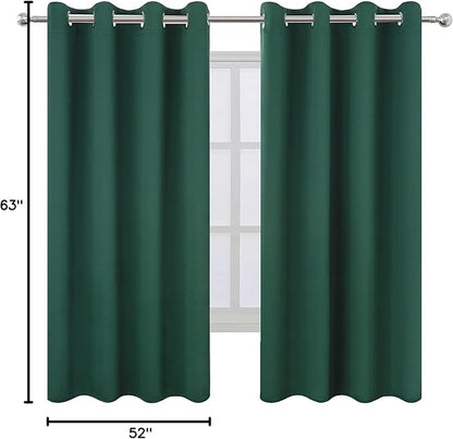 LEMOMO Dark Green Bedroom Blackout Curtains/52 x 63 Inch Long/Set of 2 Curtain Panels/Thermal Insulated Room Darkening Curtains for Bedroom
