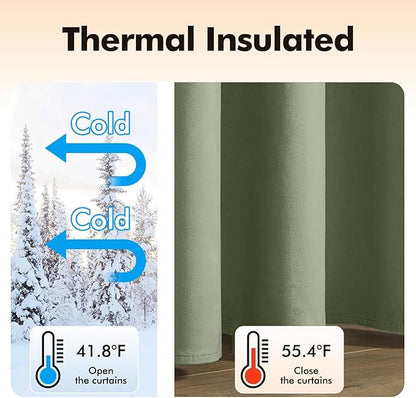 MIULEE Sage Green Elegant Grommet Curtains Thermal Insulated Soundproof Room Darkening Long Black Out Drapes for Classical Living Room Bedroom Decor 52 x 96 Inch Length Set of 2