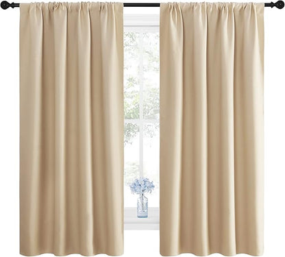 NICETOWN Room Darkening Curtains for Bedroom - Triple Weave Home Decoration Thermal Insulated Solid Window Drapes (Set of 2 Panels, 42 x 63 Inch, Biscotti Beige)