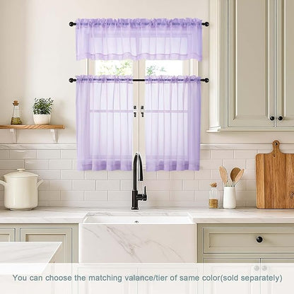 Lavender Sheer Curtains Tier 30 Inches Length 2 Panels, Light Filtering Lightweight Soft Window Treatments Drapes, Cute Elegant Cafe Curtains for Nursery, Dual Rod Pocket, 2x42Wx30L Inches