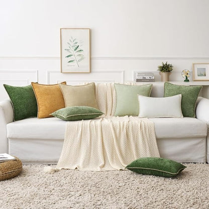 MIULEE Pack of 2 Couch Throw Pillow Covers 24x24 Inch Beige Farmhouse Decorative Pillow Covers with Stitched Edge Soft Chenille Solid Dyed Spring Pillow Covers for Sofa Bed Living Room